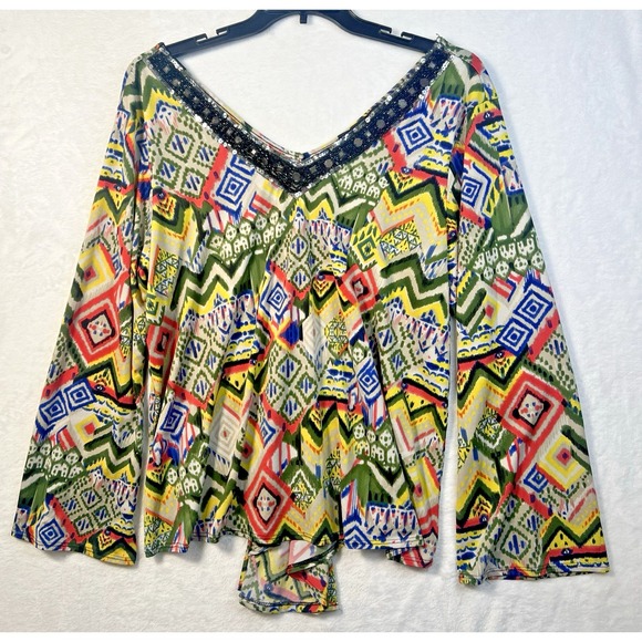 Ashley Stewart Rhinestone Beaded Bell Sleeve Blouse Size 22/24 Gathered Back‎ - Picture 1 of 9